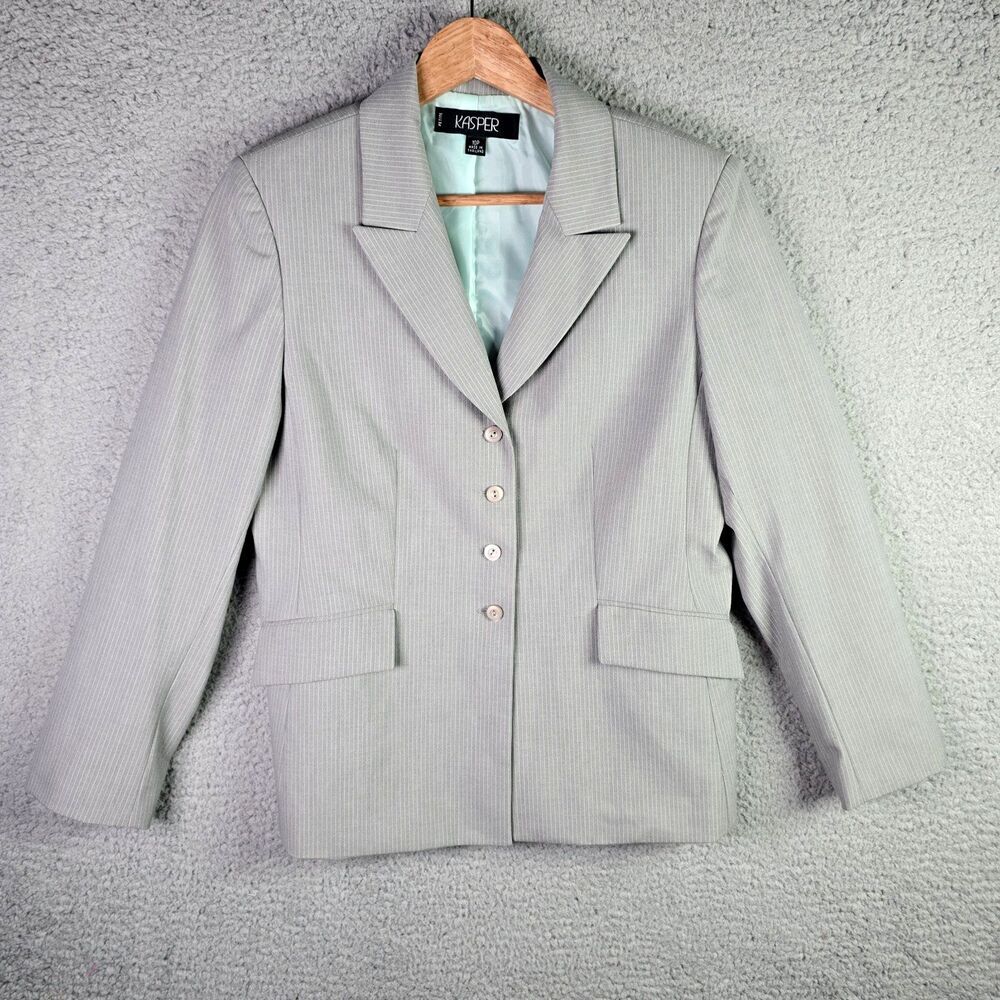 Kasper Womens Blazer 10P Gray Pinstripe Tailored Stretch Career Classic Office